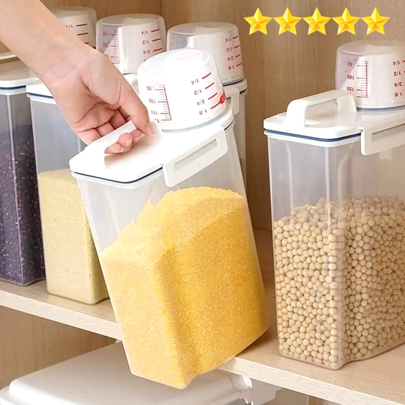 【Hot Sales】1Pc Rice and Grains Food Storage Canister with Measuring Cup, Kitchen