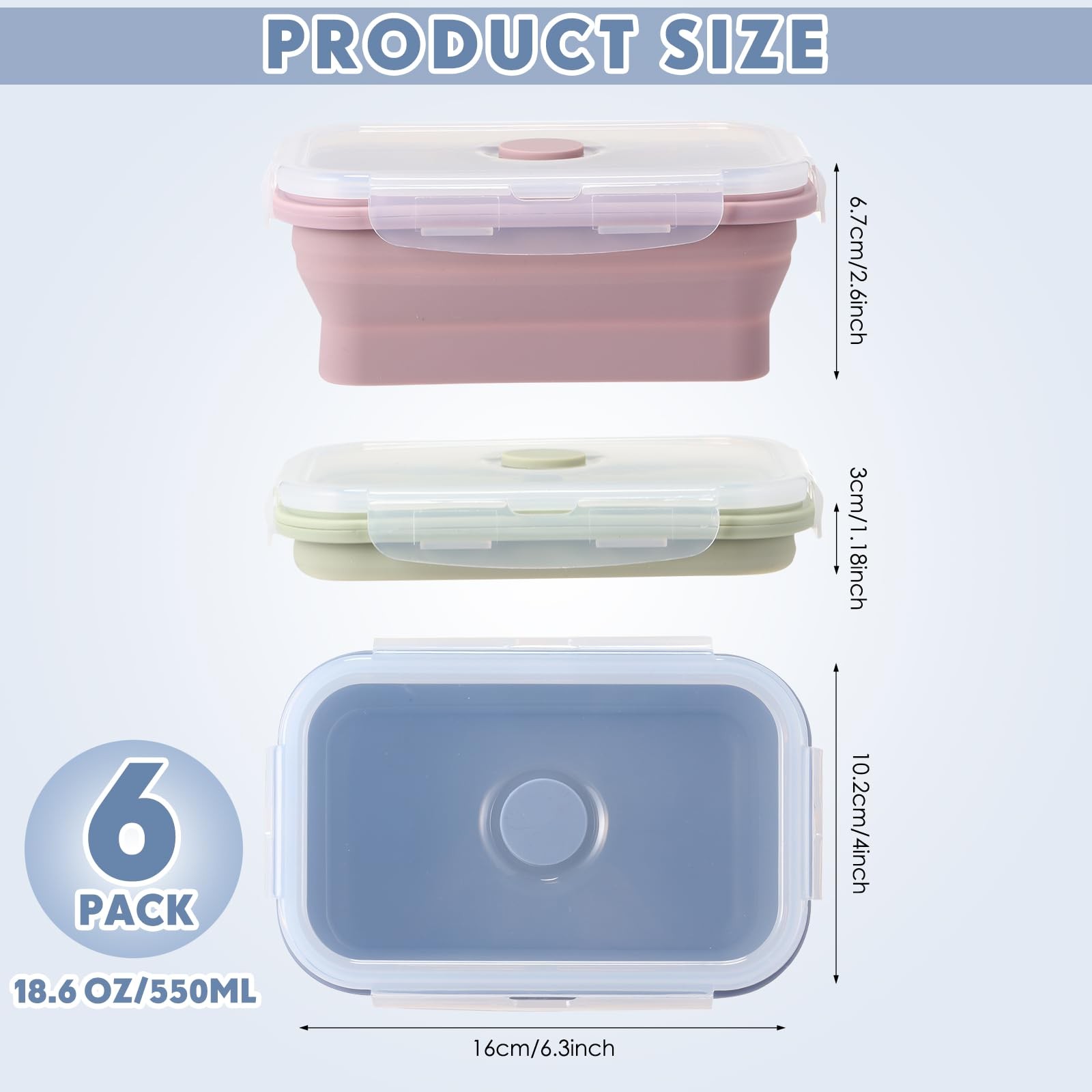 6 Pcs Silicone Containers for Food Collapsible Food Storage Containers with A…