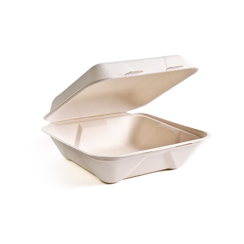 GREEN WAVE PF-EV-B088 Evolution White 8″x8″x3″ Hinged Bagasse Box 4/75 cs