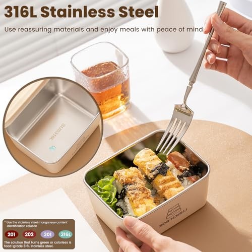 realexist 2 Pack Stainless Steel Bento Box,Leakproof 316 Regular, Beige