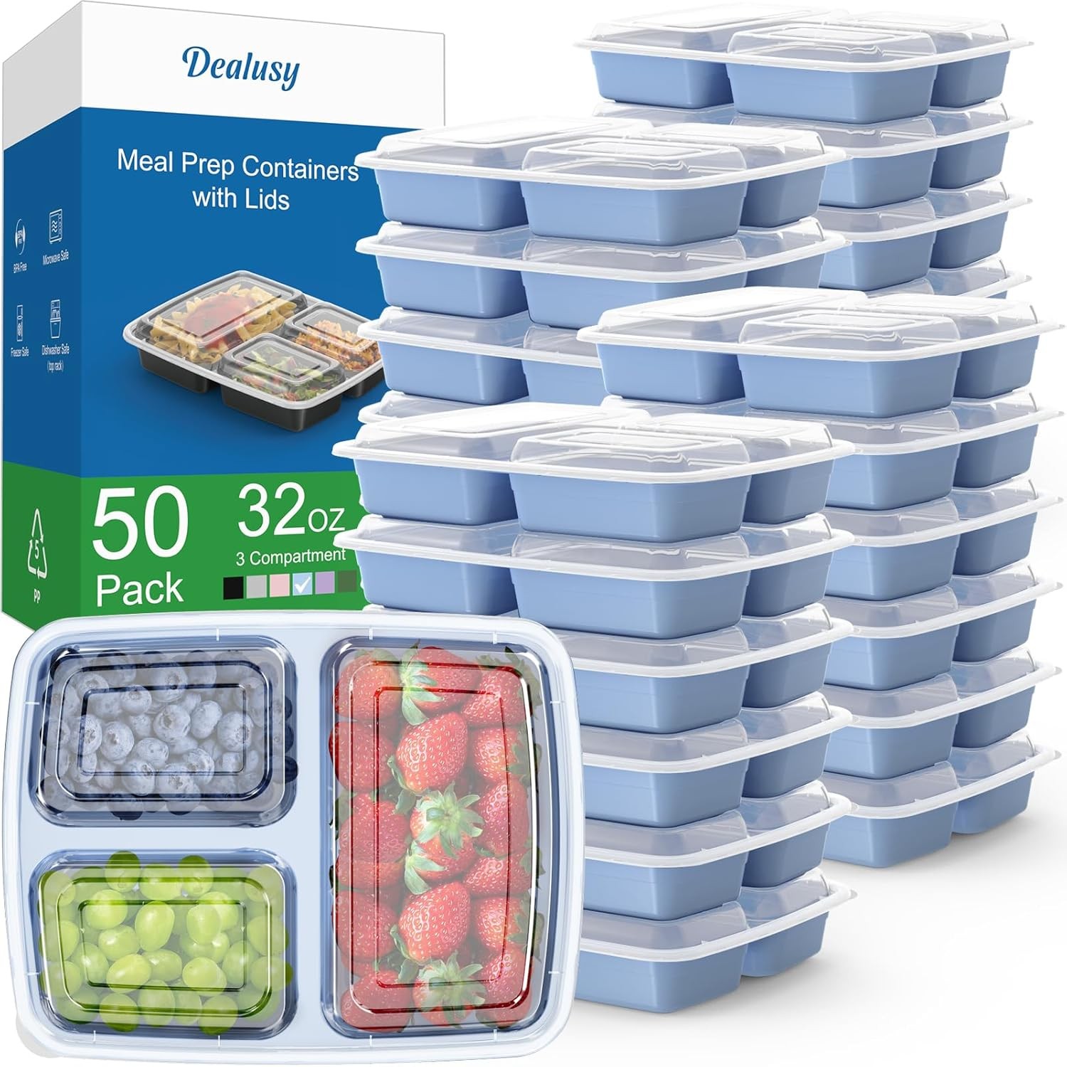 50 Pack (100-Piece) 32 Oz Meal Prep Containers Reusable Lids, Sturdy Leakproof