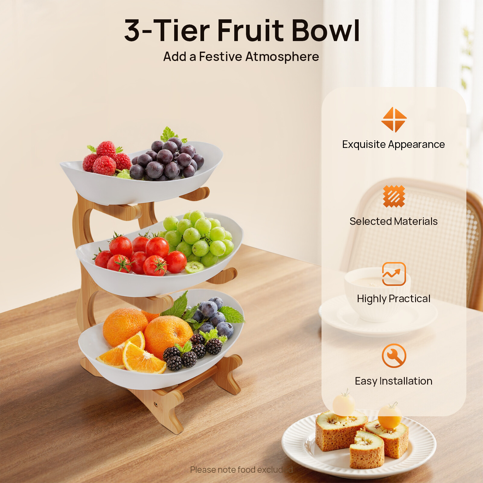 3Tier Fruit Basket Bowl Holder Stand Kitchen Organizer Snacks Vegetable Storage