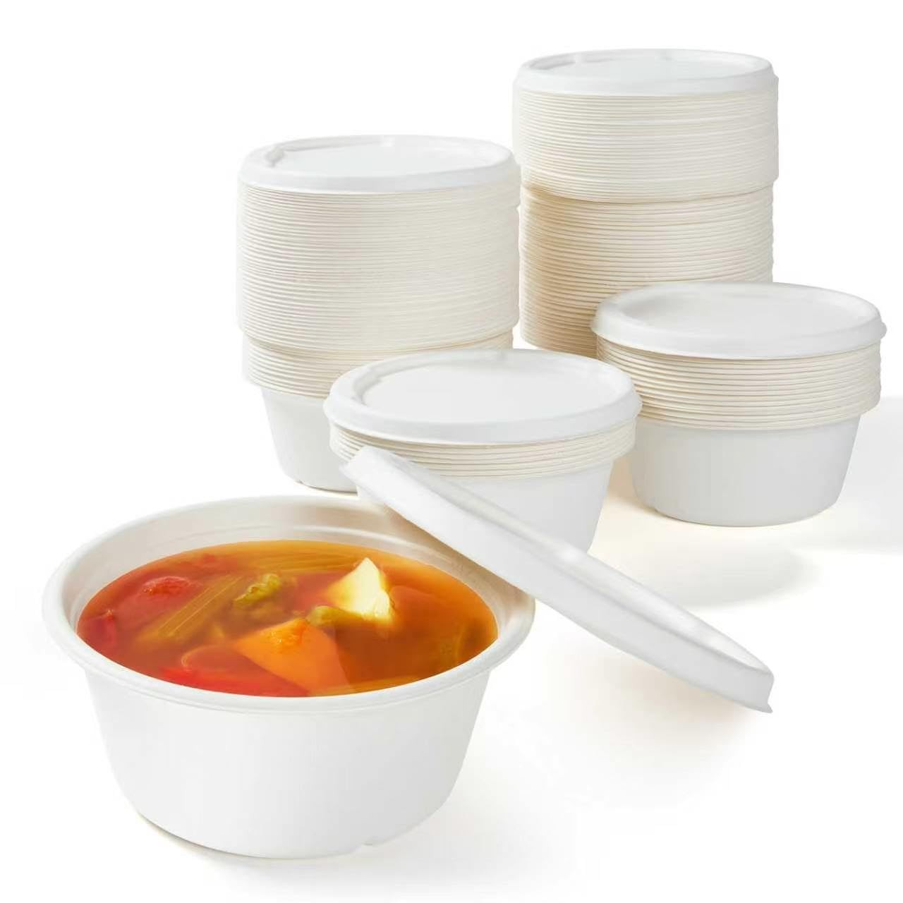 29 oz Disposable Bagasse Bowls with Lids, 50 Pack Compostable Soup Bowls with…