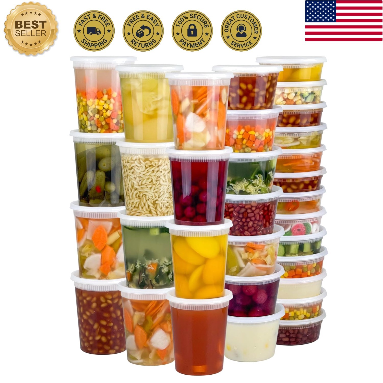 60 Pack Leak-Proof Plastic Food Storage Containers – Multi-Purpose for Meal Prep