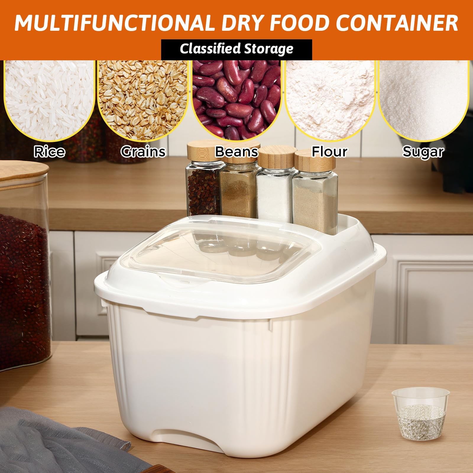 4 Pack Sugar Storage Containers Flour Bin with Wheels Large Pet Dog Food Stor…