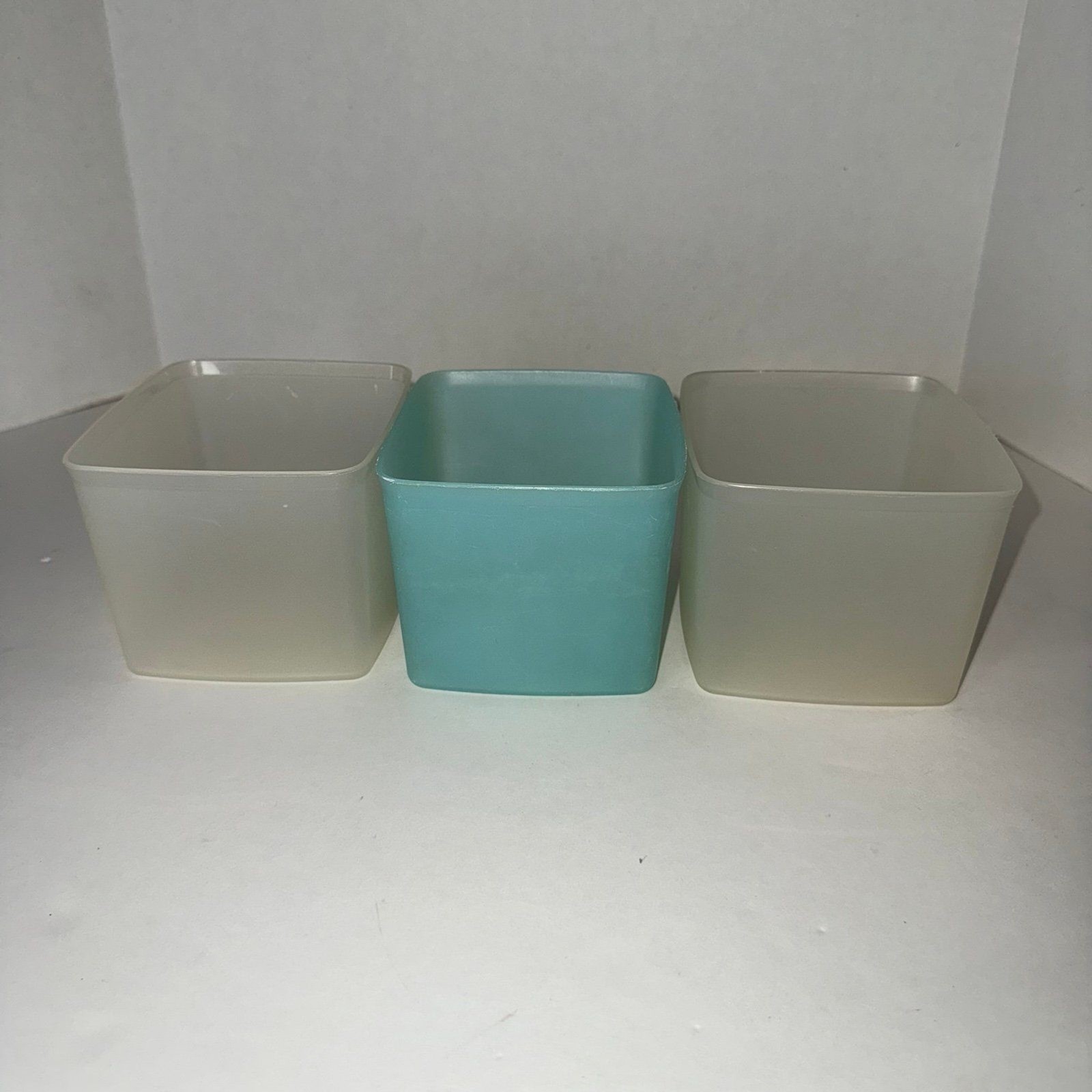 Vintage Tupperware Square Round Food Storage Containers Pastel Blue Sheer