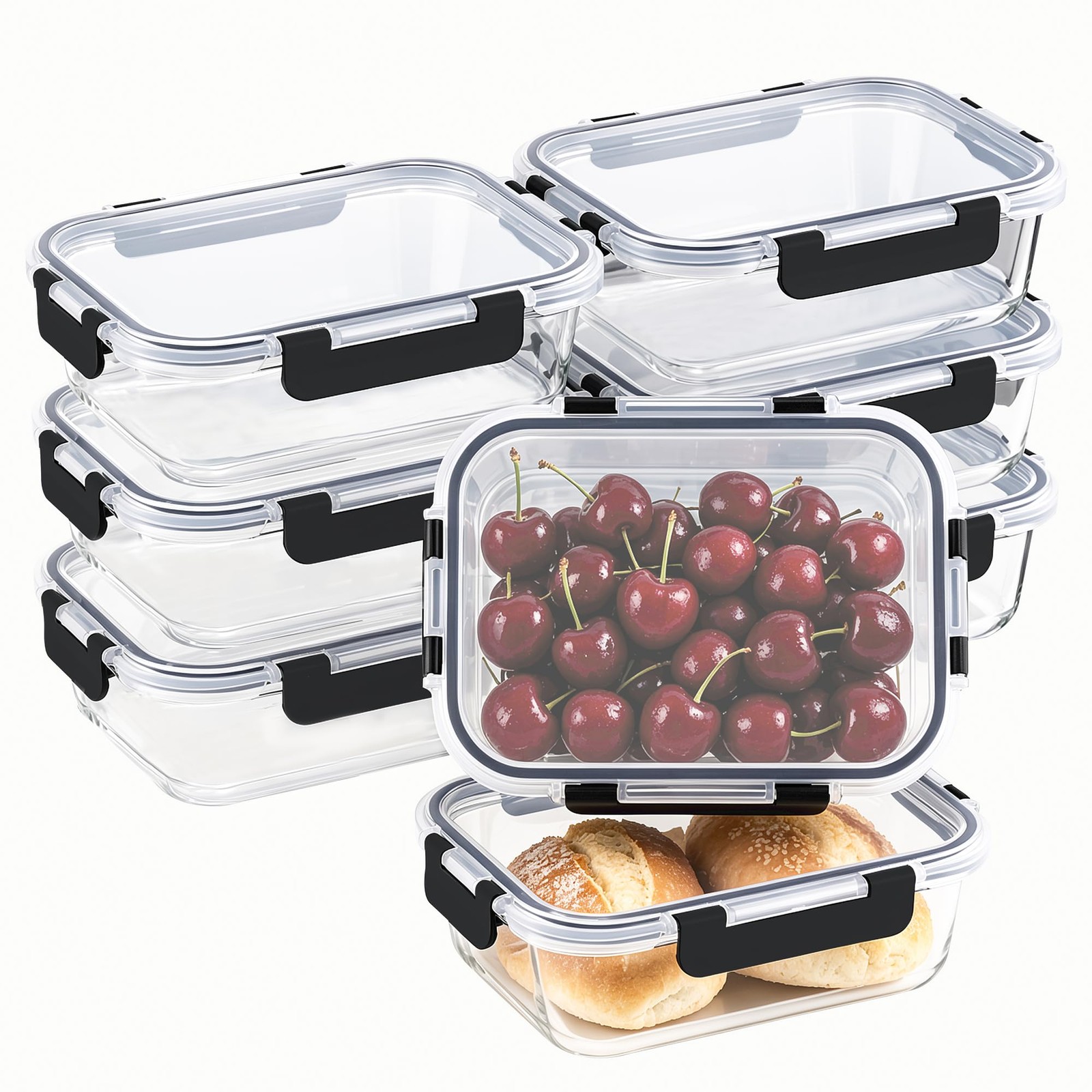 8~Pack 36oz Glass Meal Prep Containers, Leakproof Airtight Lids