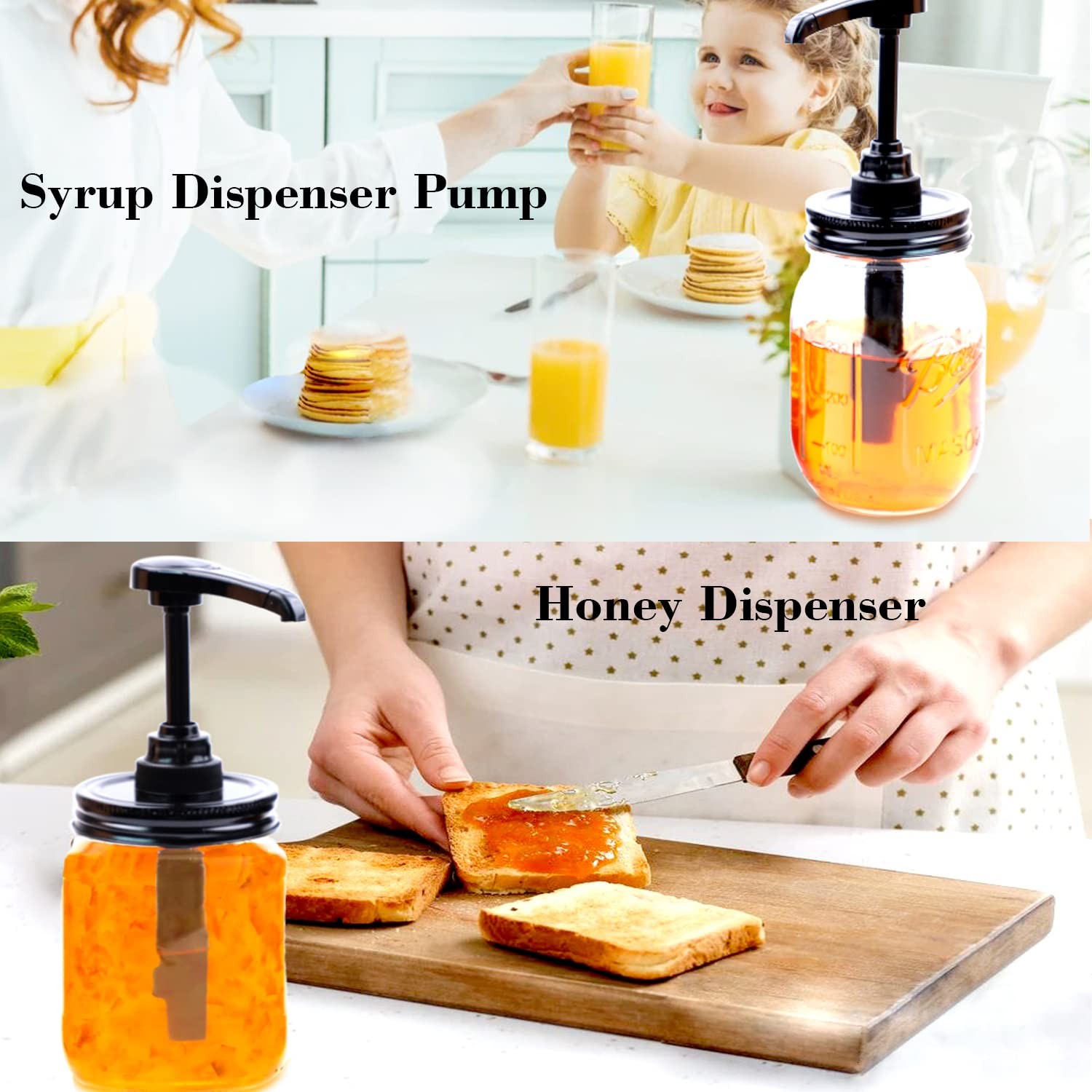 GLUKIEWT Mason Jar Syrup Dispenser Pump Lids For Regular Mouth Jar (2 Pack) C…