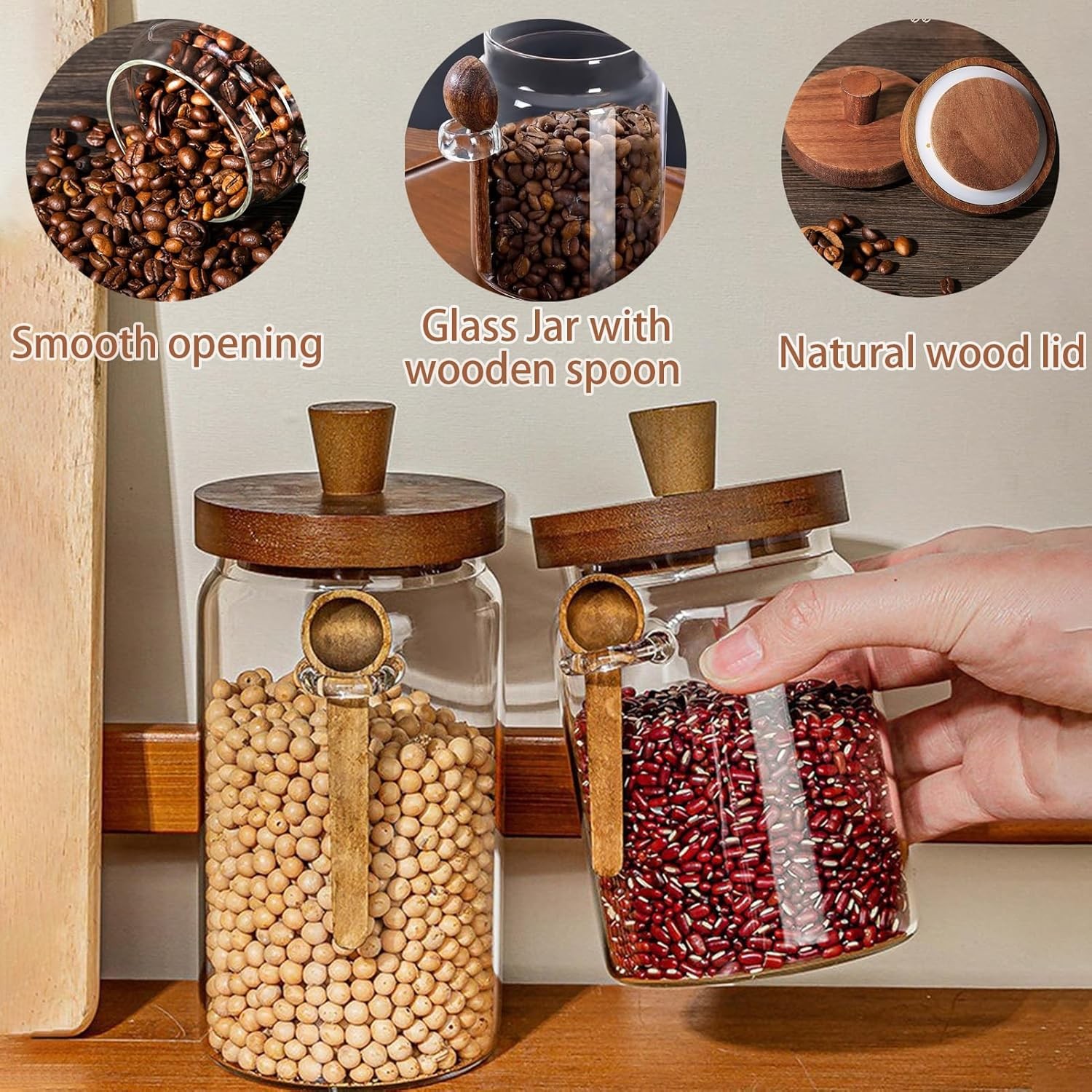 Glass Jar with Lid and Spoon 13&20&24 OZ Coffee Tea Sugar Canister Set of 3