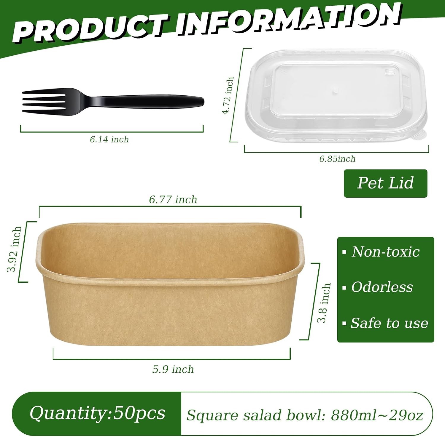 50-Pack 29oz Disposable Kraft Paper Bowls【with Lids and Forks】 Meal Prep
