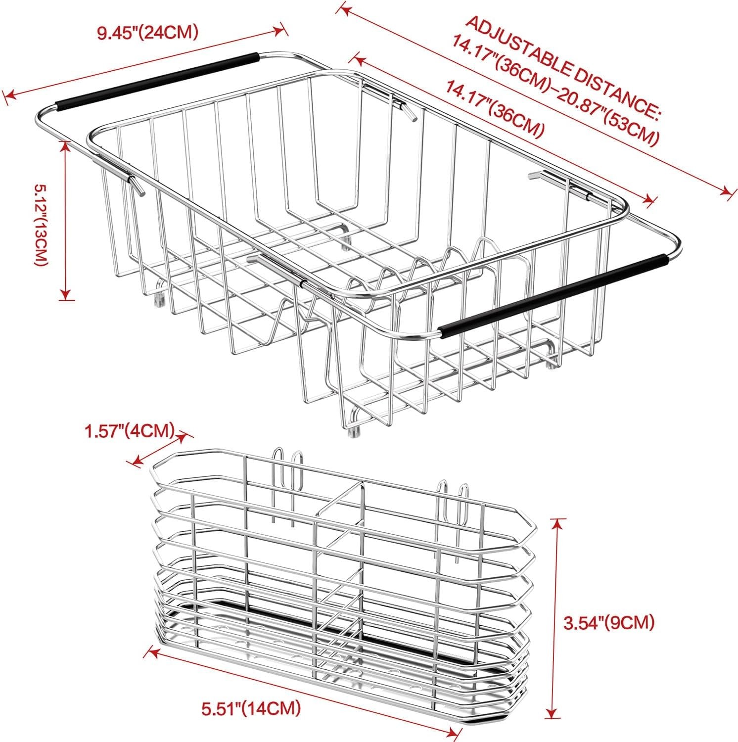 Dish Drainer Rack in Sink Adjustable, Expandable 304 Stainless Steel Metal Dish