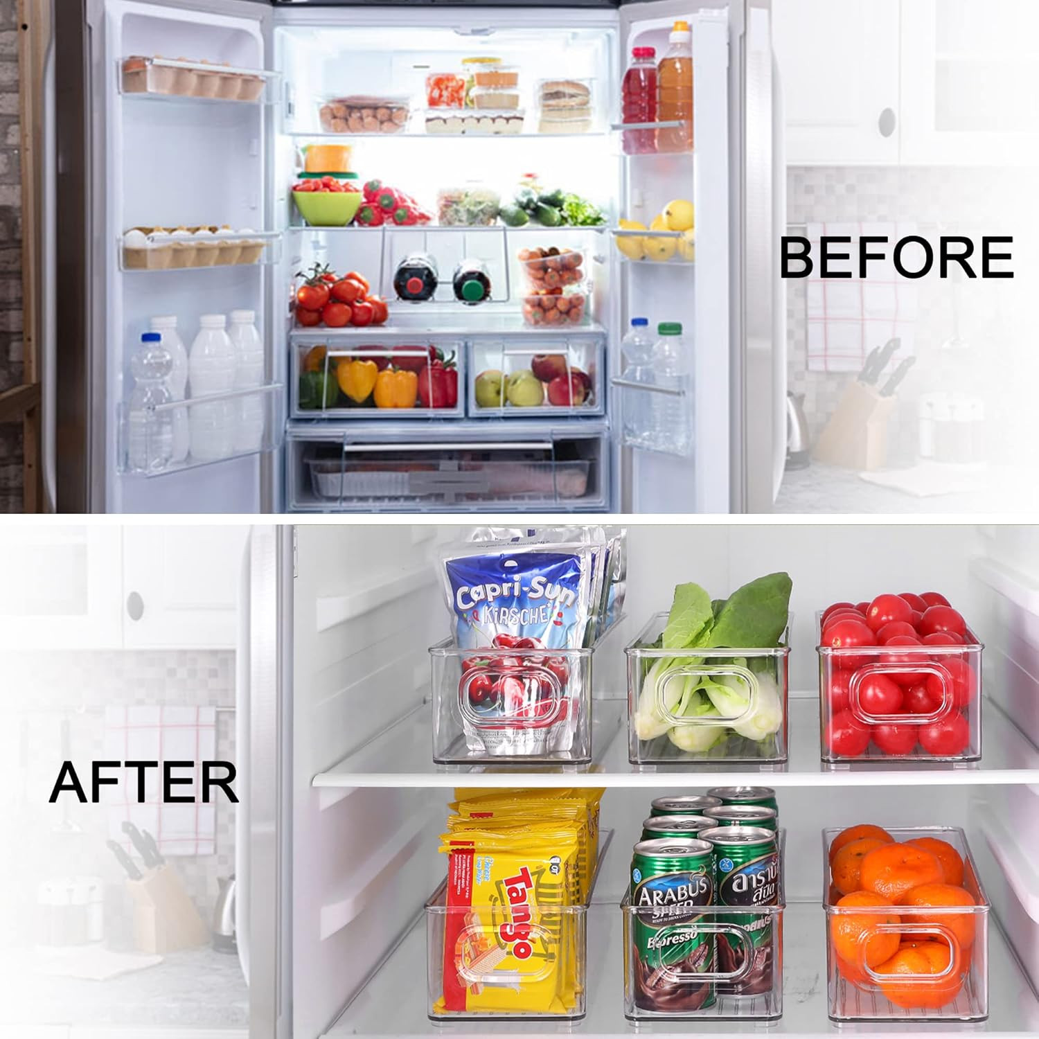 Stackable Plastic Food Storage Bin with Handles for Kitchen Pantry, Cabinet, Ref