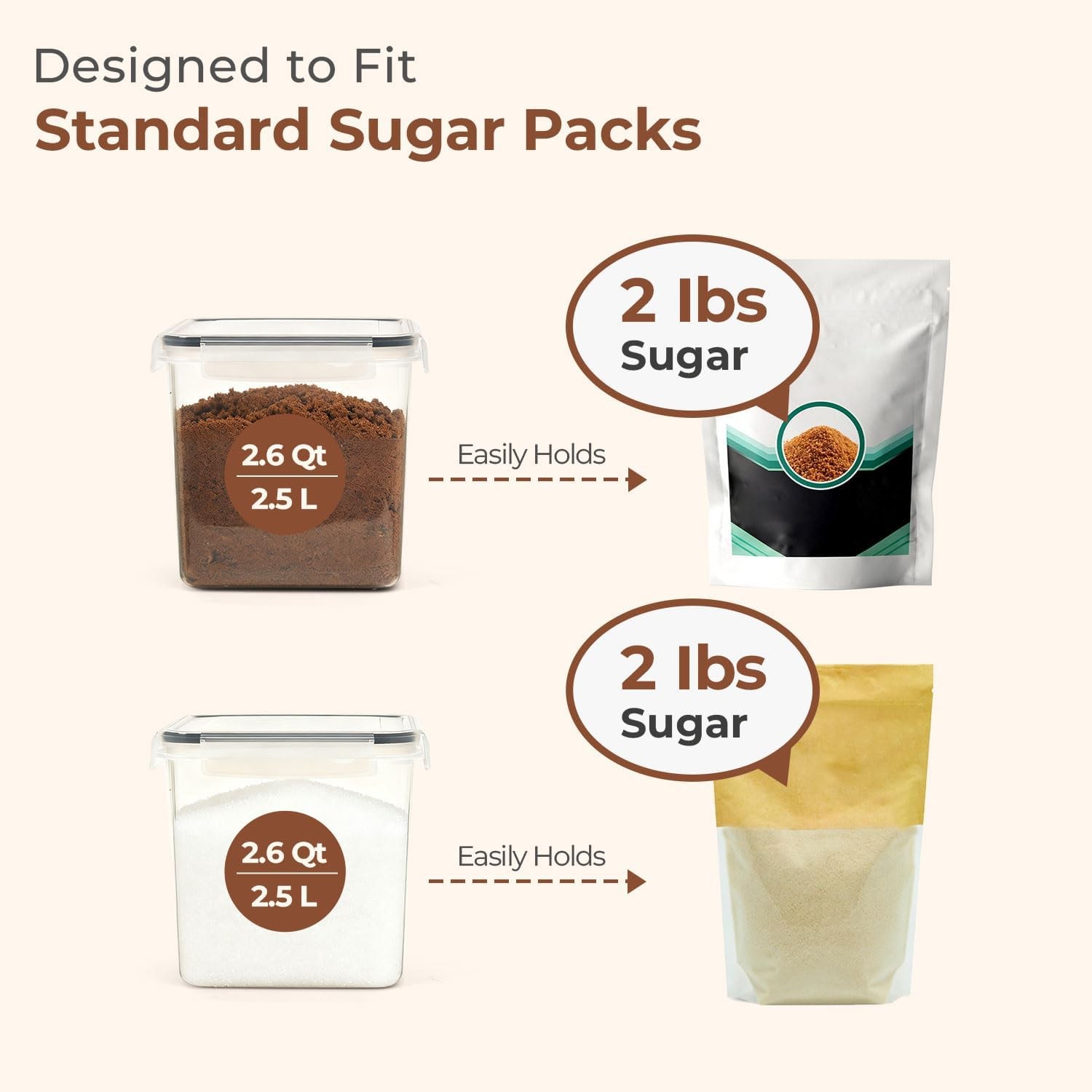 Brown Sugar Container Set of 2 2.5L/2.6Qt Airtight Food Storage Containers