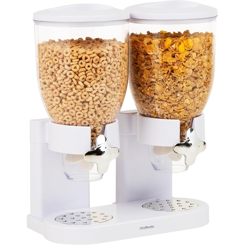 Airtight Dual Cereal Dispensers 3.5L Portion Control Twist Valve Crumb Tray New