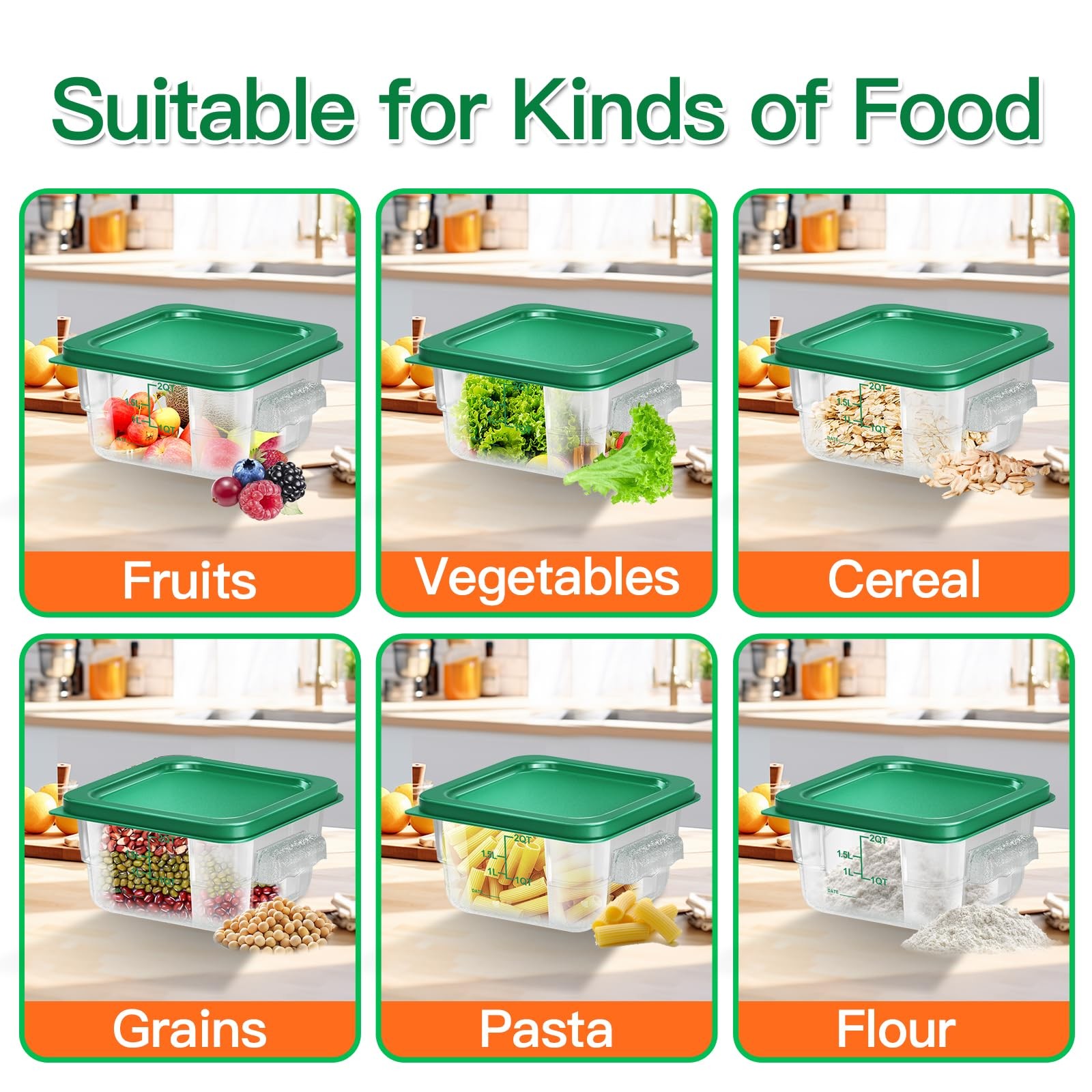 FeyBuosk 6 pcs 2qt Food Storage 2 Qt, 7.48″ x 3.95 inches, A1-2QT-6PCS-GREEN