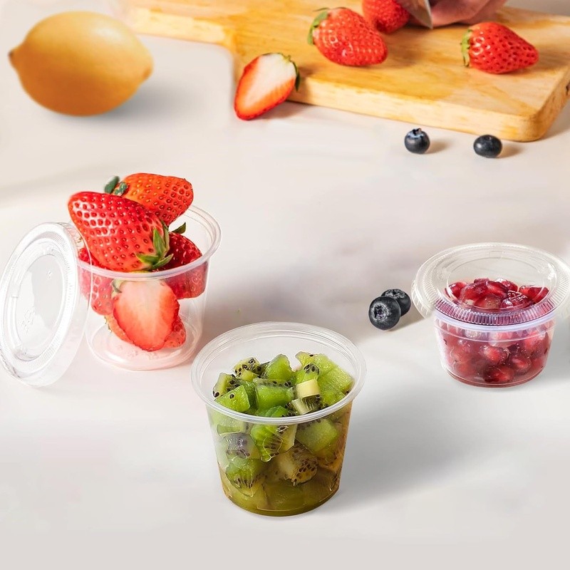 Stackable Plastic Cups W/ Lids Airtight Containers Sauces Dressings Samples New