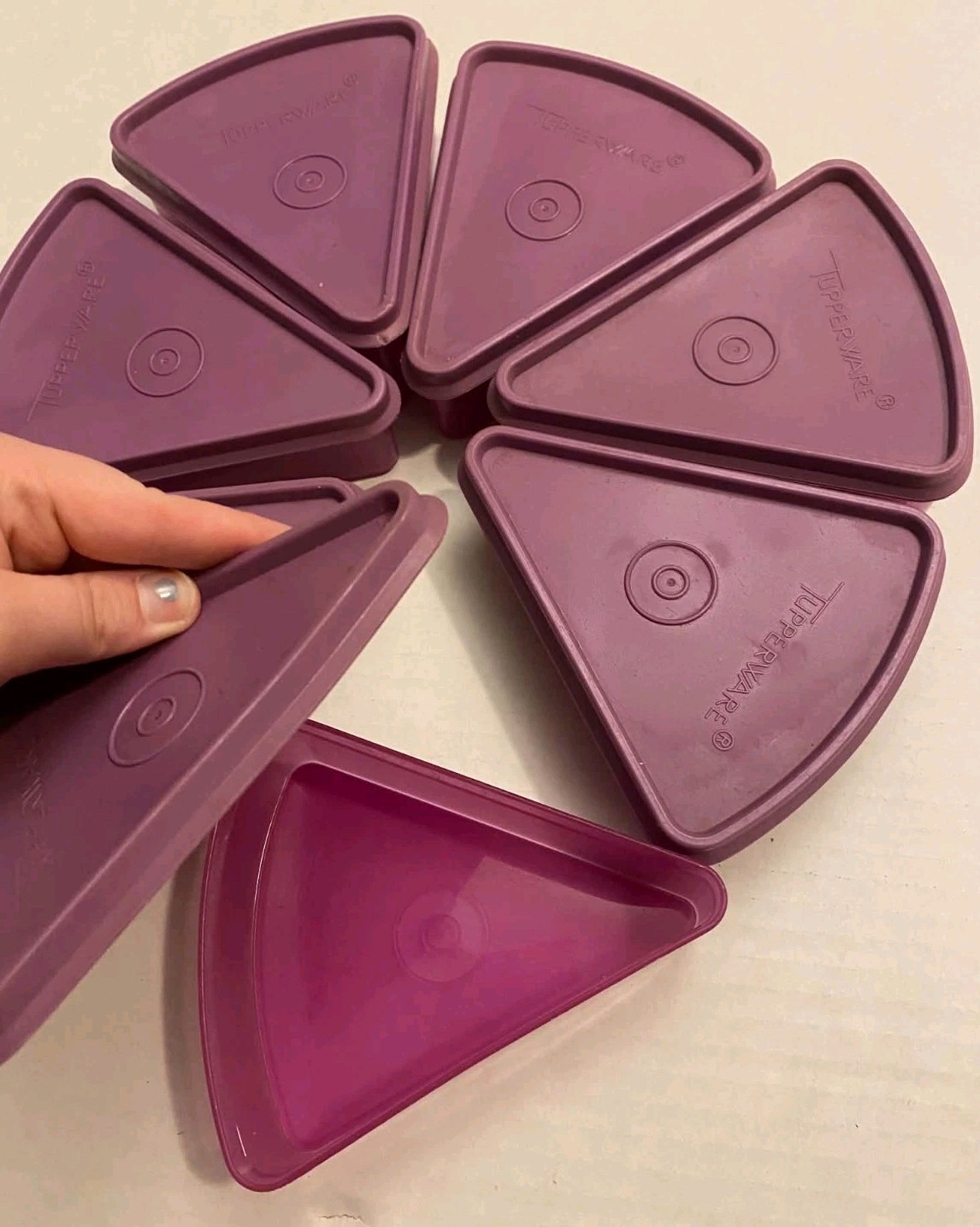 Authentic Tupperware 7oz Triangle Slice Food Storage Purple W Lids Plastic 14pc