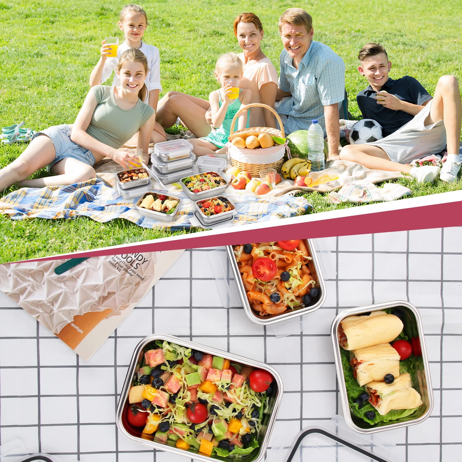 10 Pc Square 304 Stainless Steel Food Containers With Lids Airtight Bento Lunch