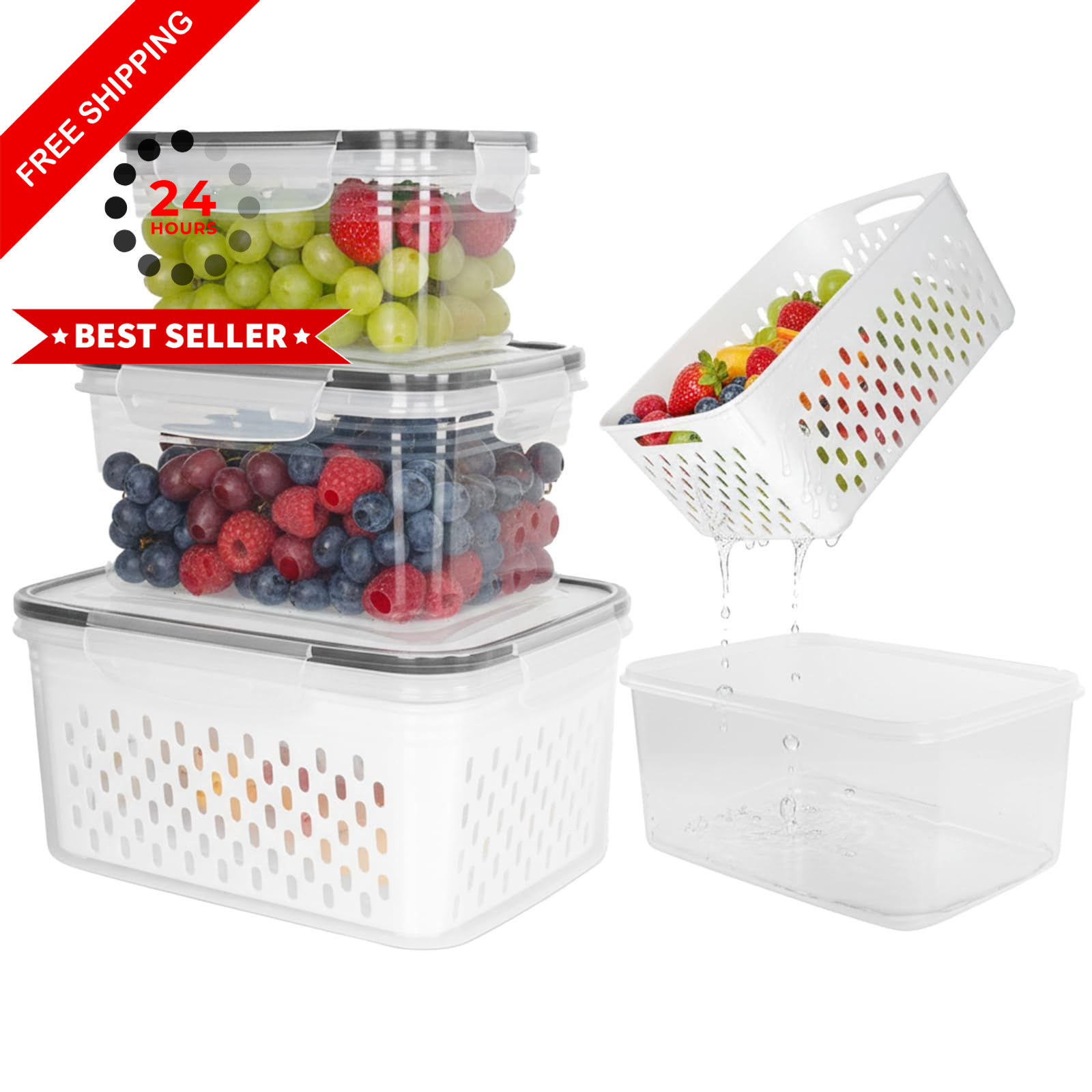 Dukrouk Grape Container for Fridge,3PCS(0.9-13.5Qt) Standard, Clear