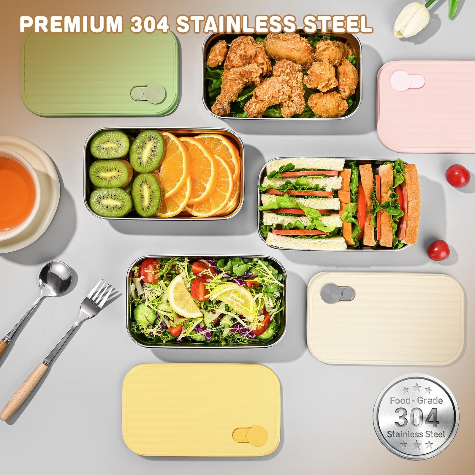 4 Pack Stainless Steel Snack Containers, 22oz Reusable Food Storage Container…