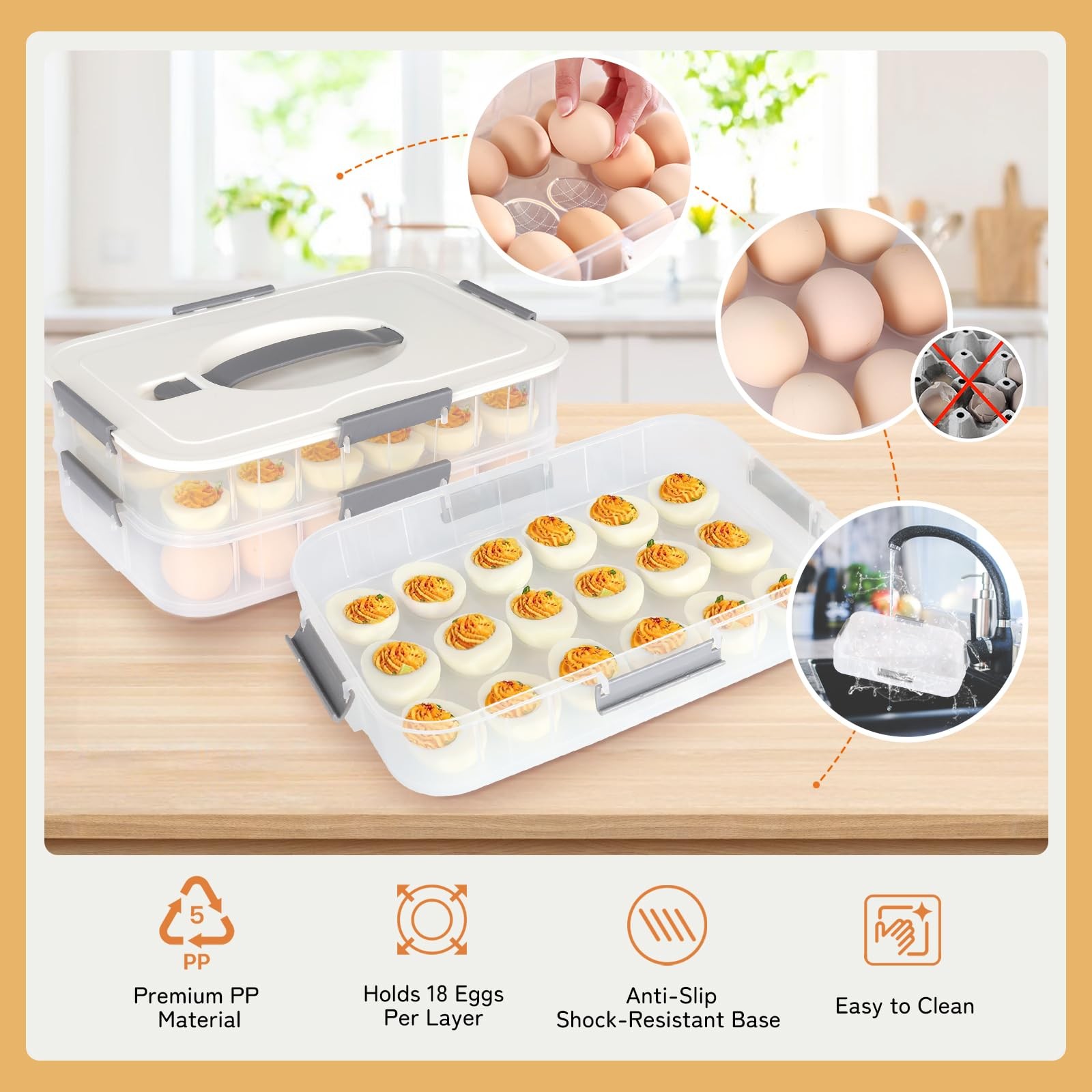 Deviled Egg Container Lid 36 Slot Carrier Stackable 12.2×8.4×4.4 Inch Green
