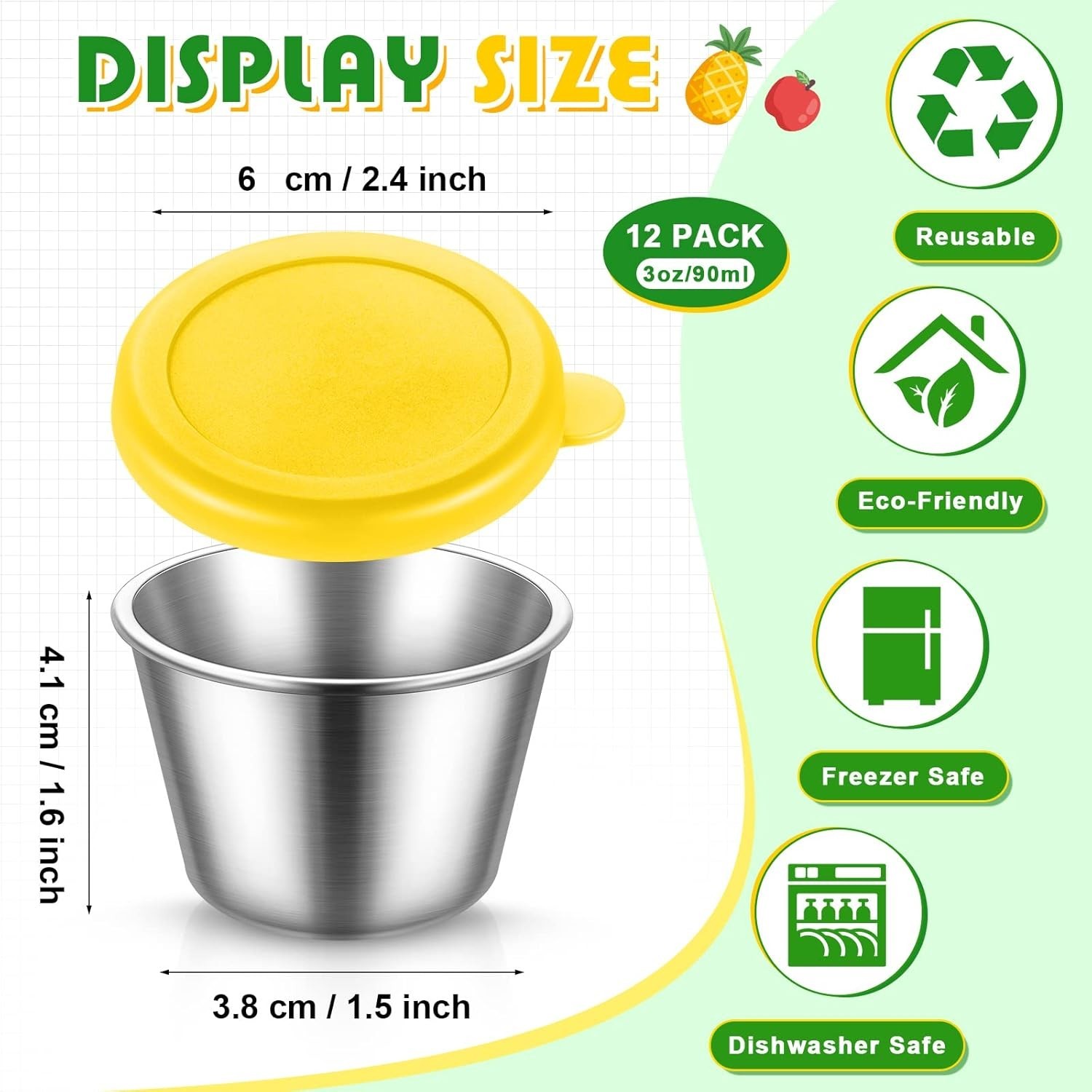 Salad Dressing Container Set, Stainless Steel, 12-Pack