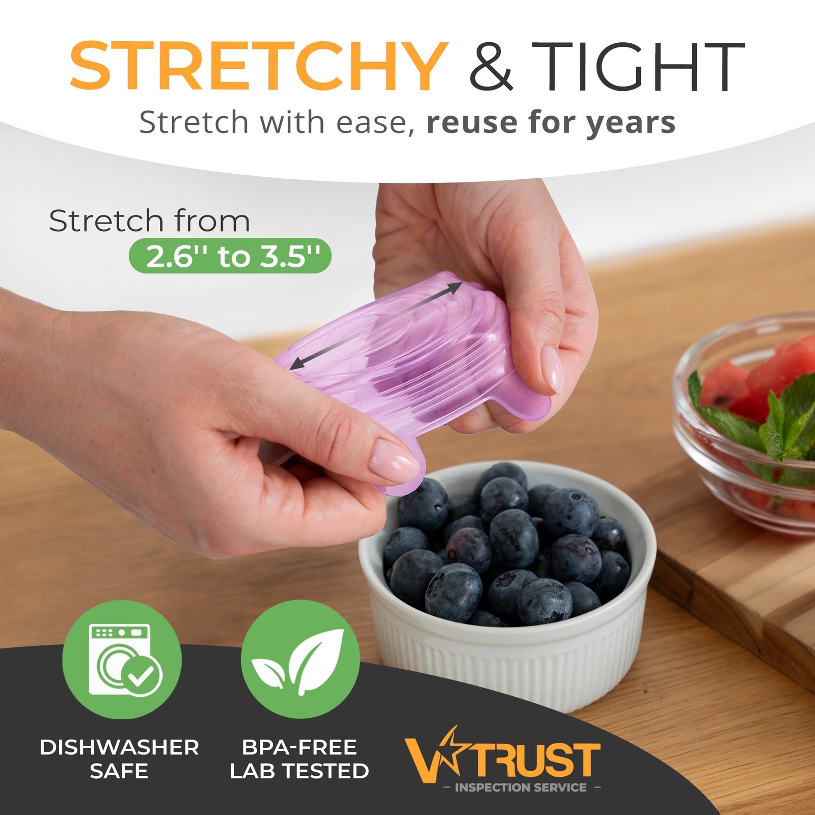 6 Pack 2.6 Inch Silicone Stretch Lids for Fresh Food Storage Yogurt Jars