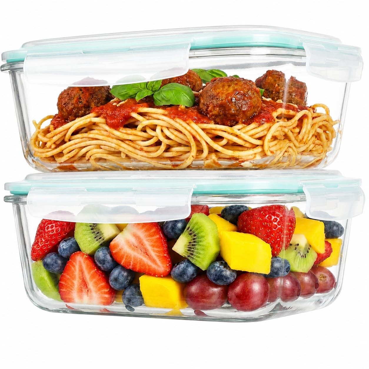 2 Pack 63oz Large Glass Storage Containers with Lids Big Meal Prep Food…