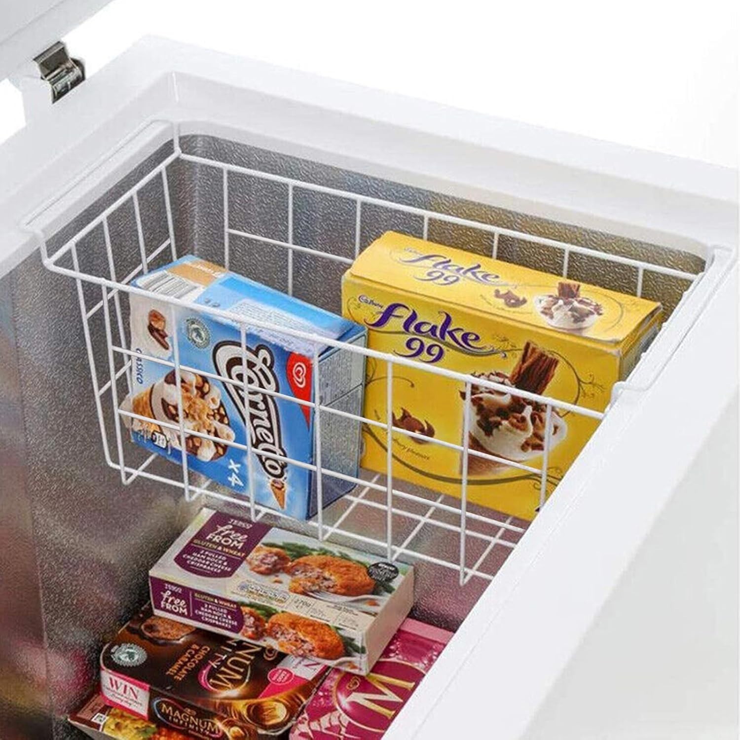 17.5″ Stackable Freezer Organizer Bins – 2 Metal Wire Baskets for Efficiency