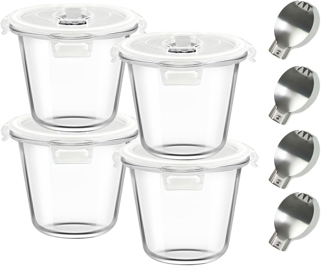 3Cup round Glass Food Storage Containers with Airtight Lids, 23Oz Glass Meal Pre