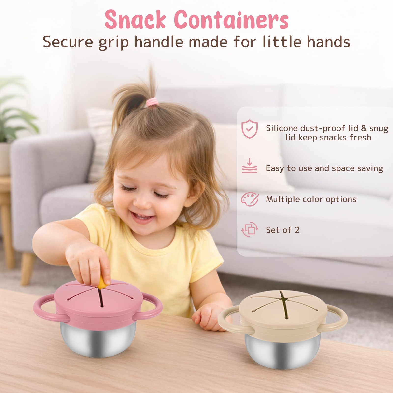 Stainless Steel Snack Containers with Lids, Snack cups with Silicone Food Cat…