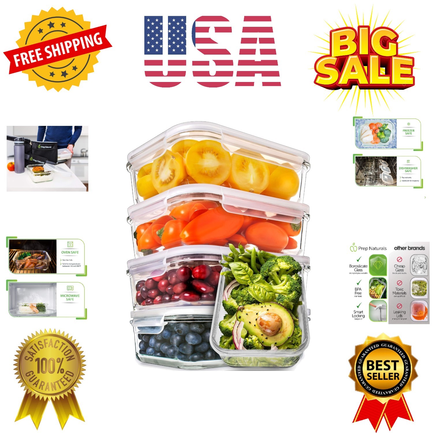 5 Pack 30 Oz Glass Meal Prep Containers – Dishwasher Microwave Freezer Oven S…