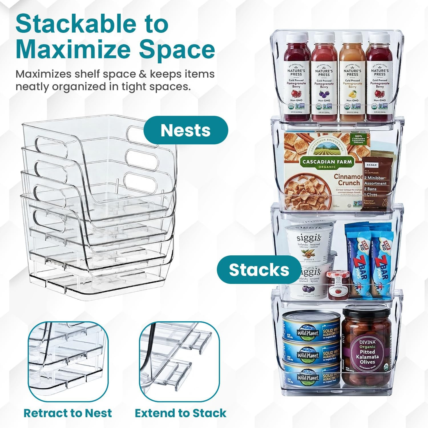 9-Inch Open-Front Clear Storage Bin with Easy-Grip Handle Stackable Transparent