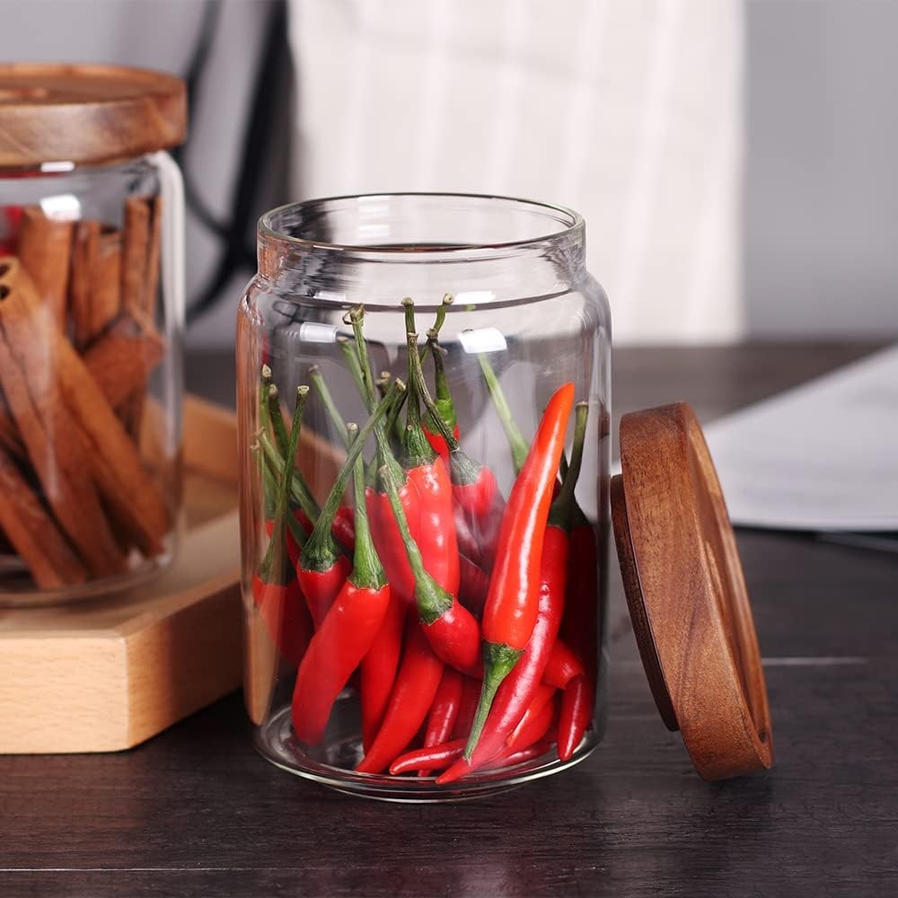 Glass Jars, Food Storage Containers with Airtight Acacia Lids, 20FL OZ(600ml)