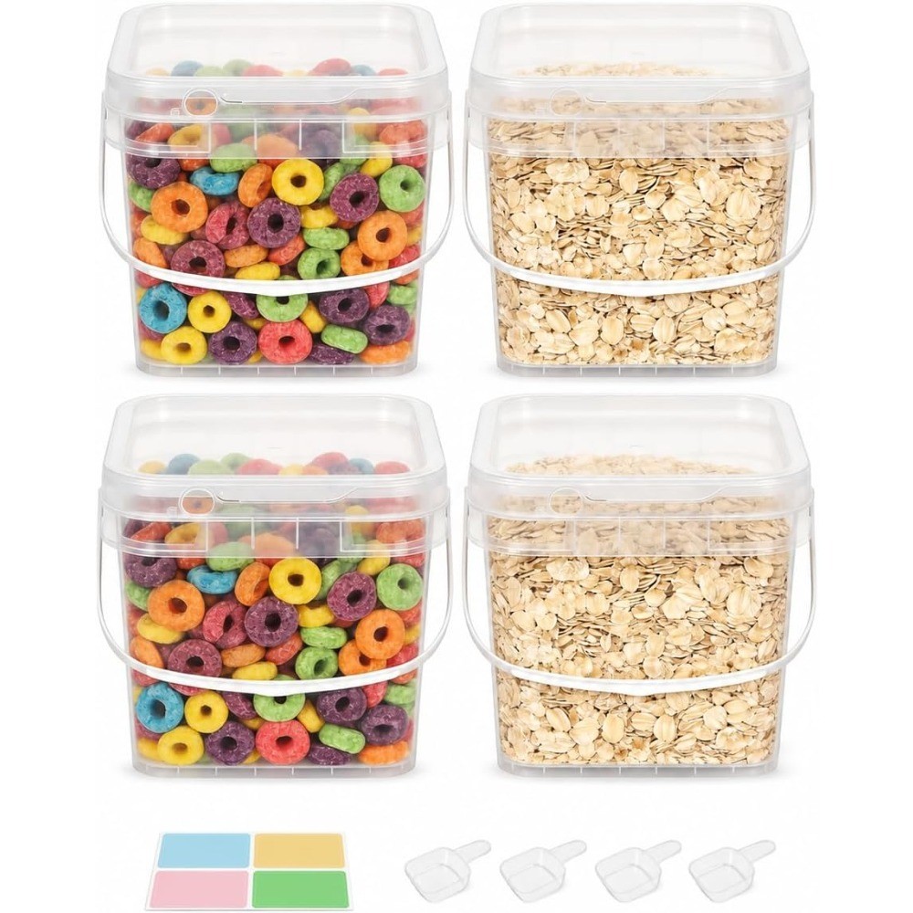 4 Pack 2L Airtight Food Containers with Lids & Clear Spoons, Plastic Buckets