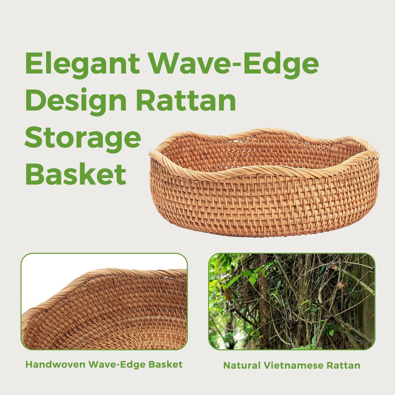 Rattan Bread Baskets Set of 3, Round Woven Serving Basket Bowls, Natural Wick…