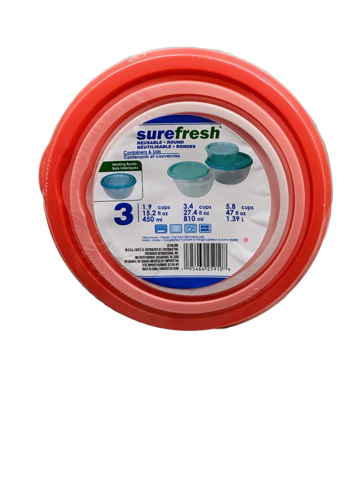 3 Pack Round Containers Food Storage Nesting Bowl W Lid-BPA Free
