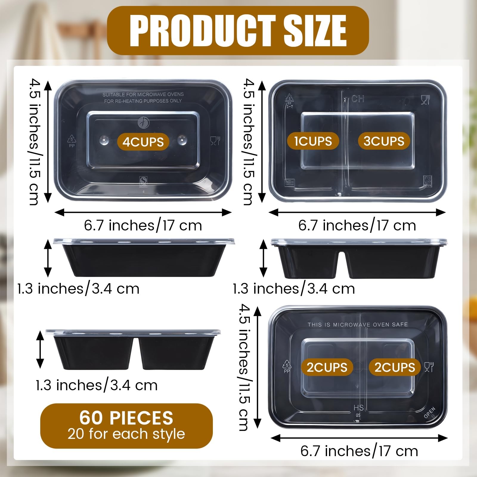 60 Pack (120-pcs) 32 oz Meal Prep Containers Reusable Meal Prep Kit Snack Con…