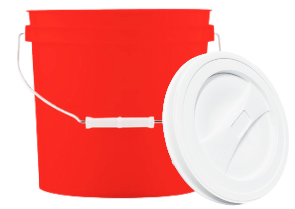 2 Gallon Red Food Grade Plastic Bucket Pail with White Screw on Lid (Pack of 2)