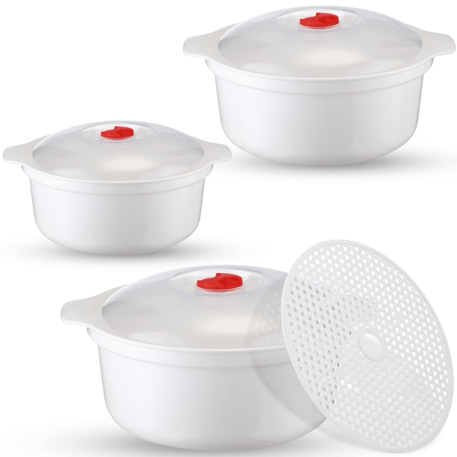 Microwave Bowls Set 3PCS with Lids and Steam Rack Cooking Bowls