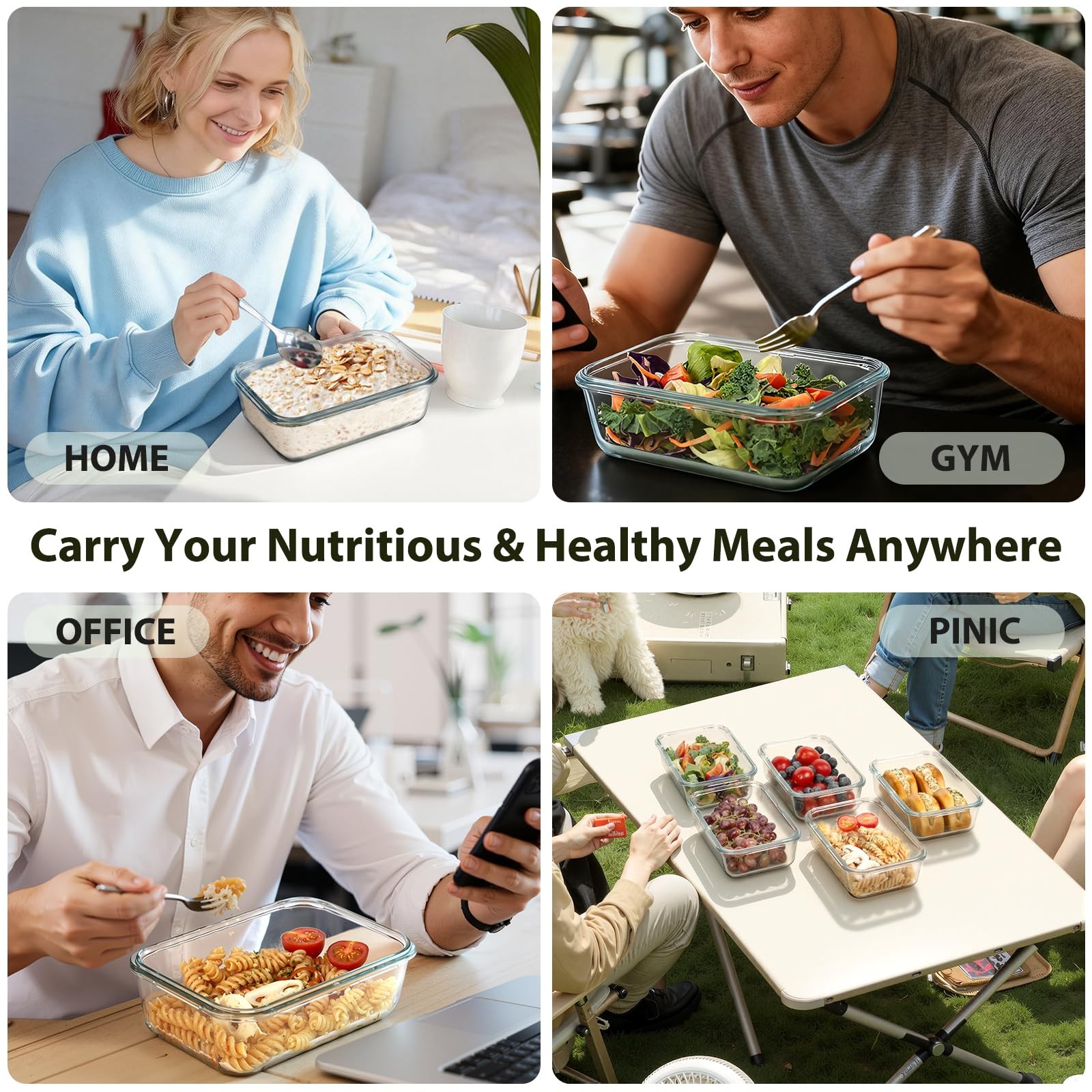 5 Pack 25oz Glass Meal Prep Containers with Vent Lids, Borosilicate Glass Foo…
