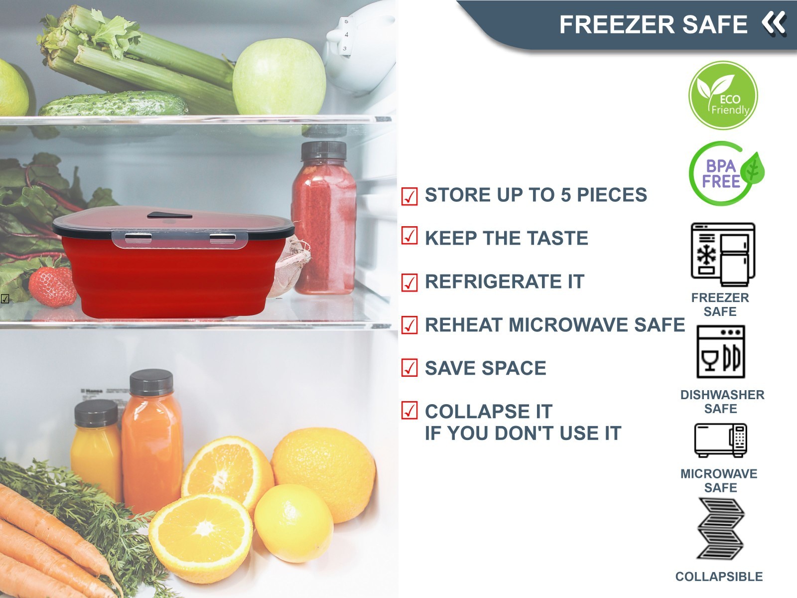 Pizza Slice Storage Box Silicone Collapsible Pizza Saver + Cutter Red-Orange