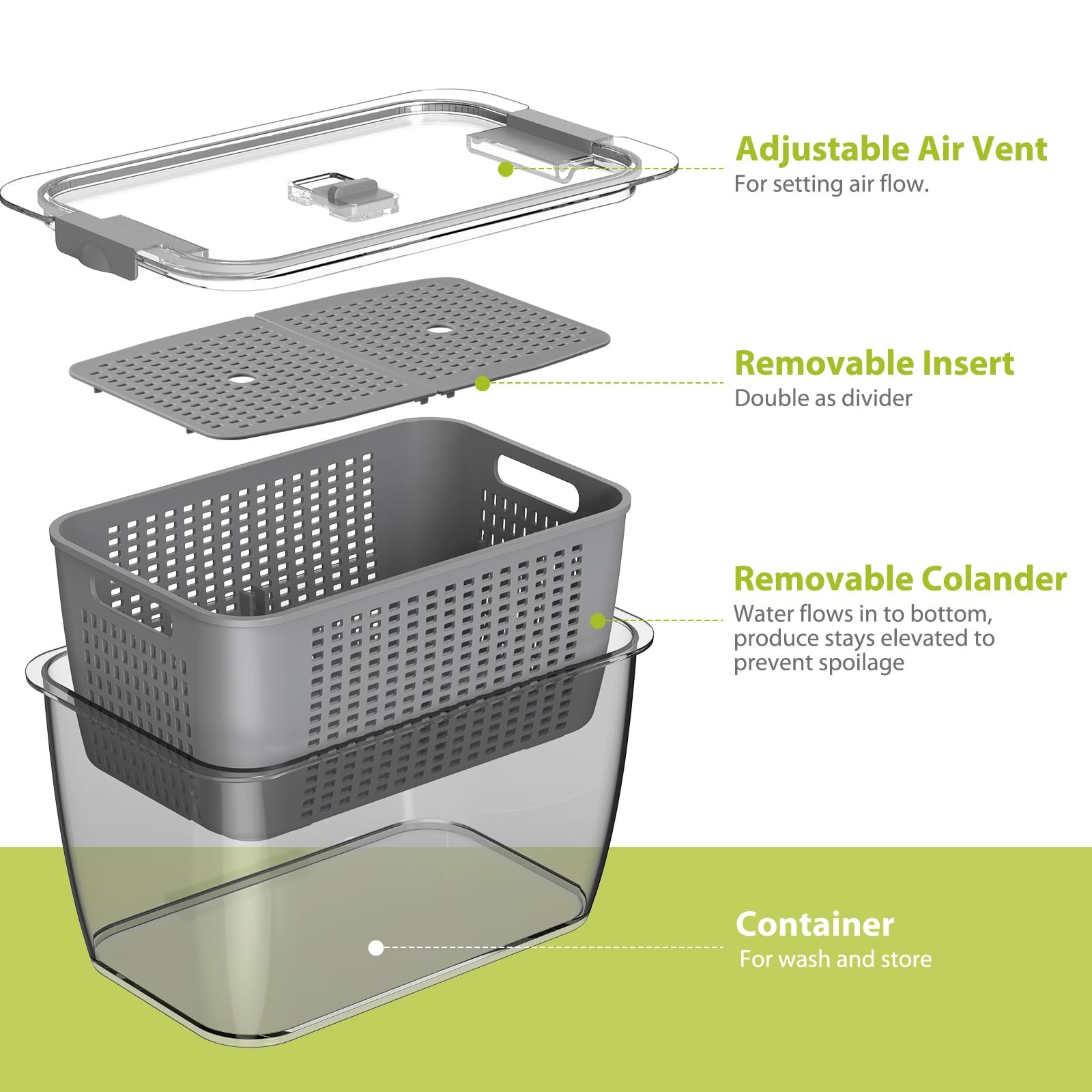 4 Pack Fruit Containers for Fridge, Vegetable Storage Container with Lids &Re…