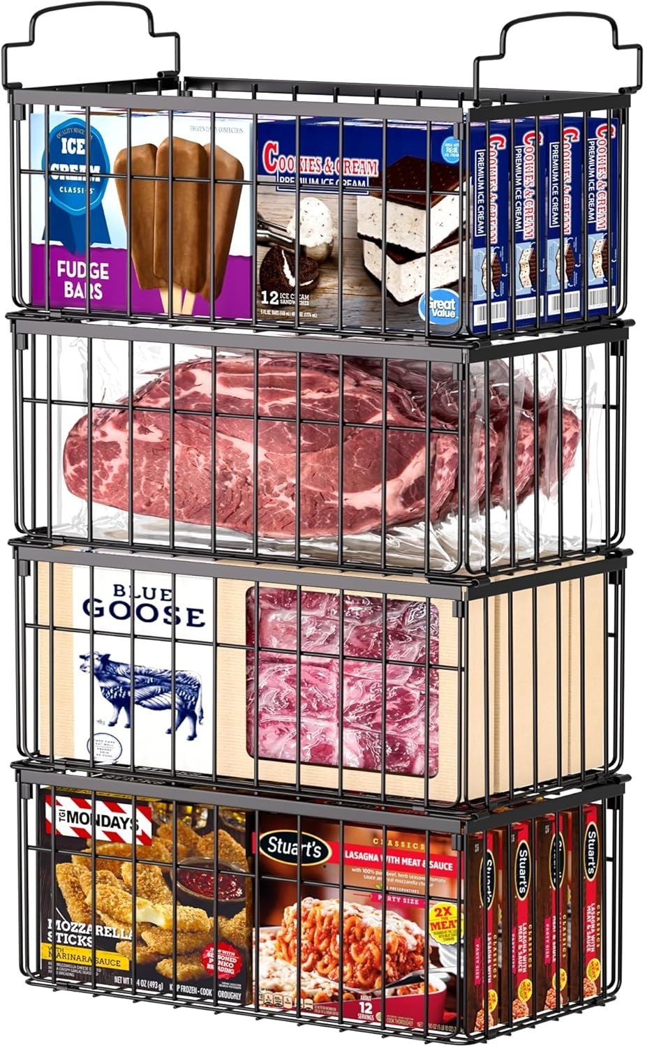 Freezer Organizer Bins, 4 Pack Stackable Deep Chest Freezer Organizer Bins, F…