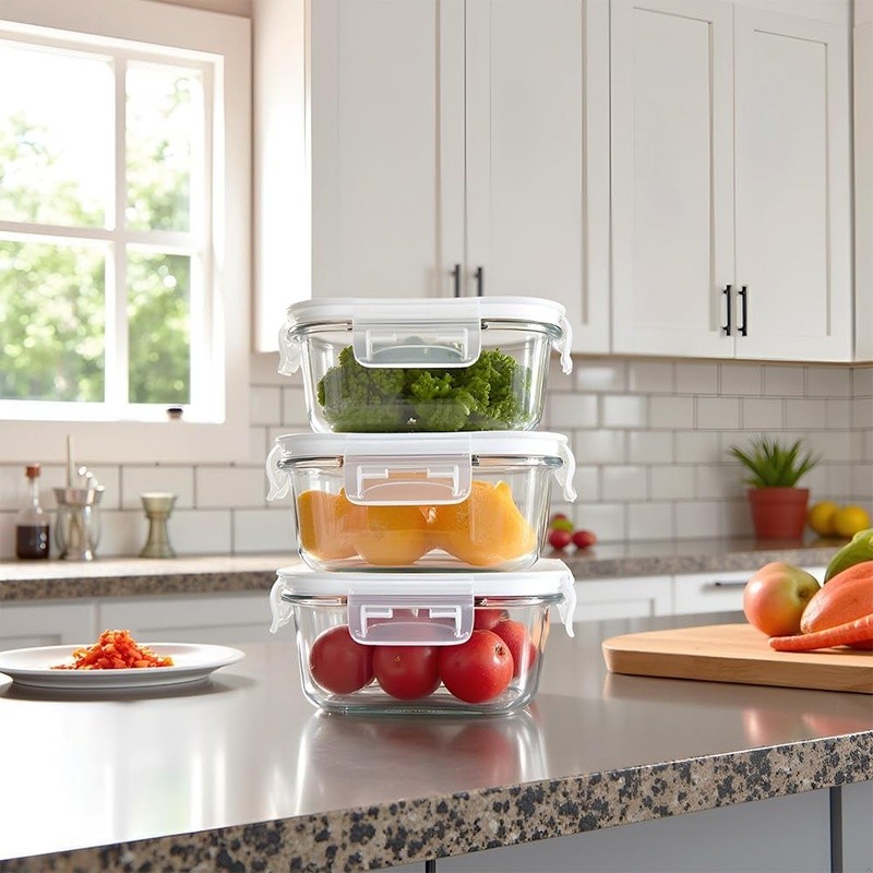 Square Glass Food Storage Containers BPA Free Oven Microwave Safe Lids New