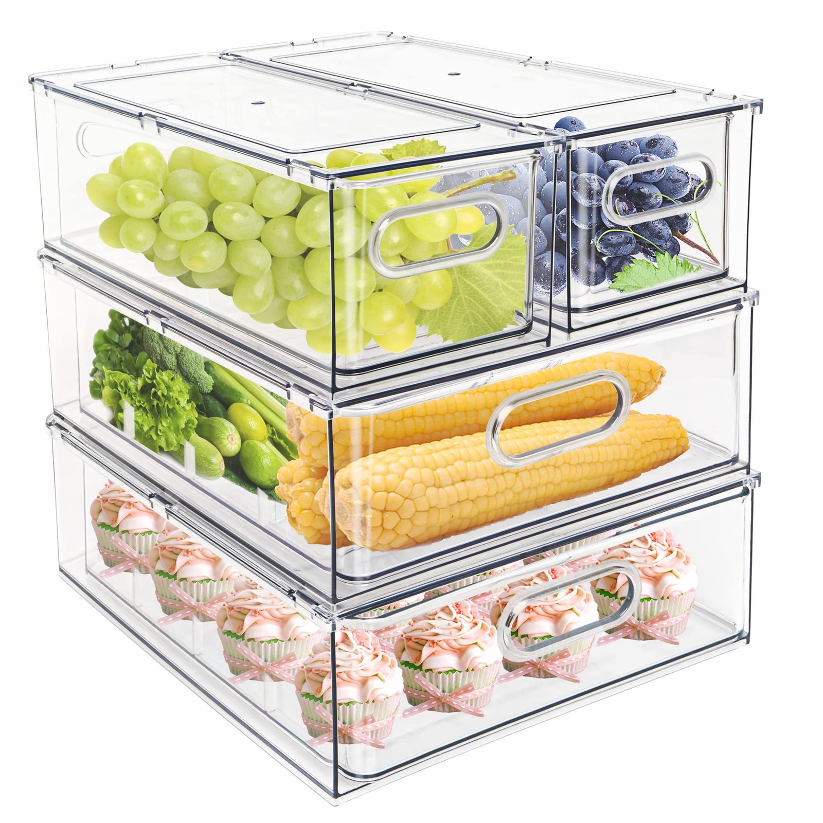 4 pack Stackable Refrigerator Organizer Bins Pull-Out Drawers for Fruit and V…