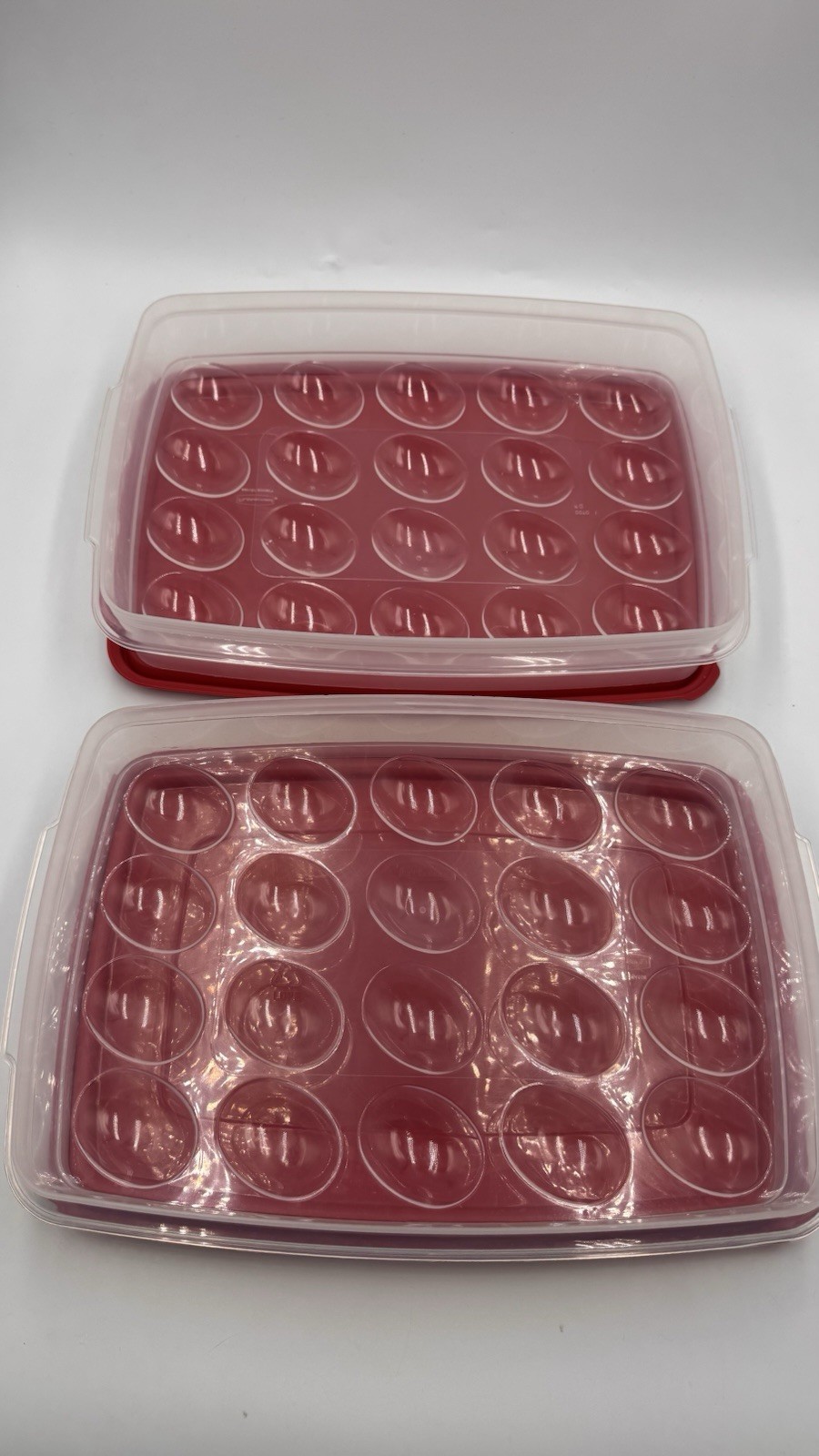 VTG Rubbermaid Deviled Egg Carrier Set of 2 Clear Red Servin Saver Containers
