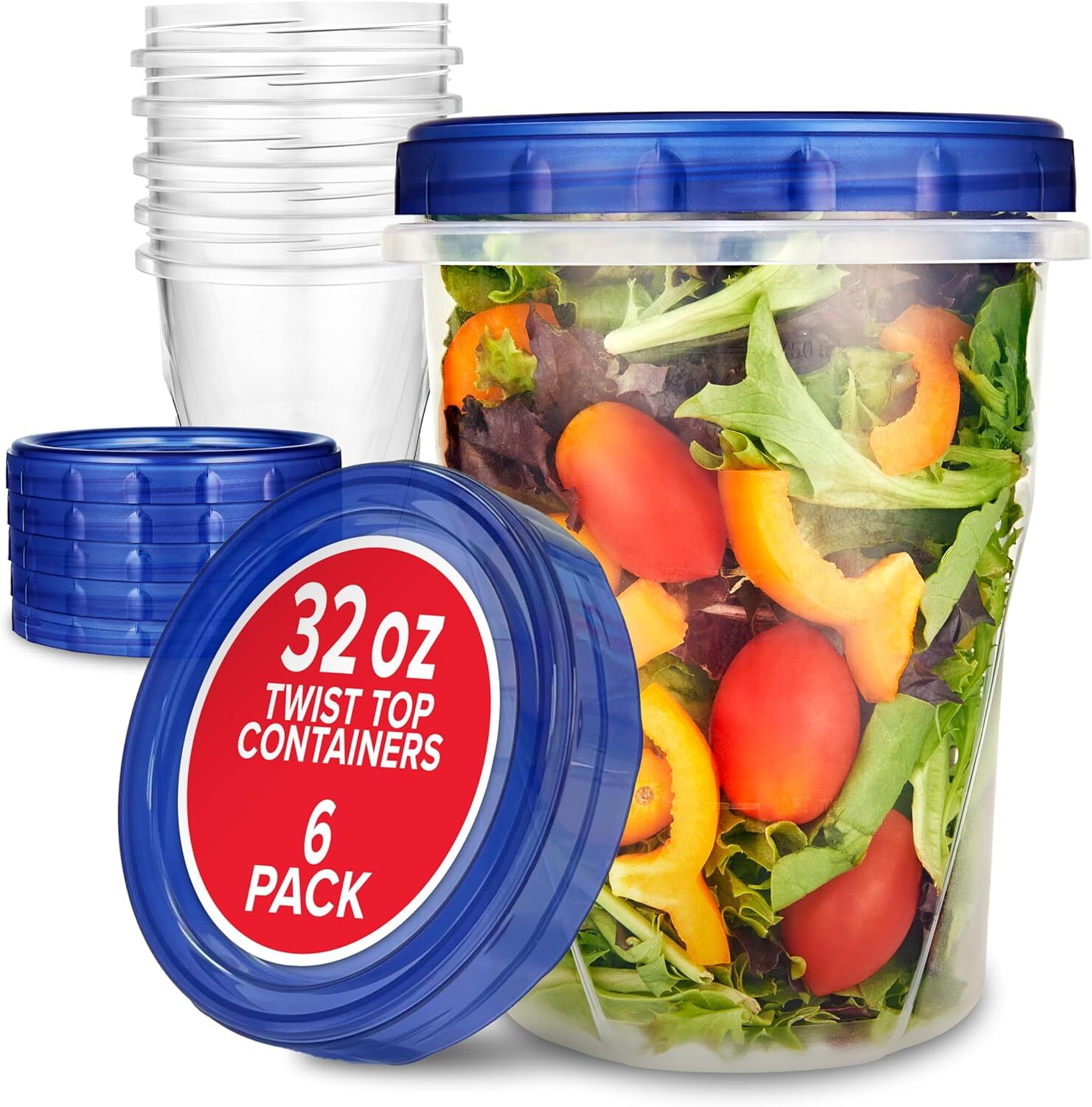 32Oz Plastic Containers with Twist Top Lids (6 Pack) – Quart Freezer Containers