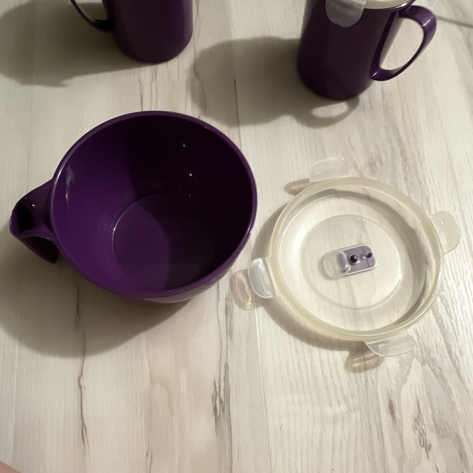 3pc Purple/Clear Plastic Round Bowl Set, Snap Airtight Vented Lids