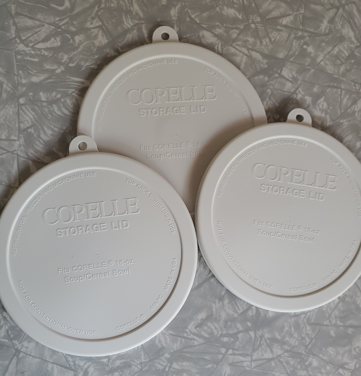 3 Corelle Storage Lids 418-PC Fits 18 Oz Soup Cereal Bowls White Plastic